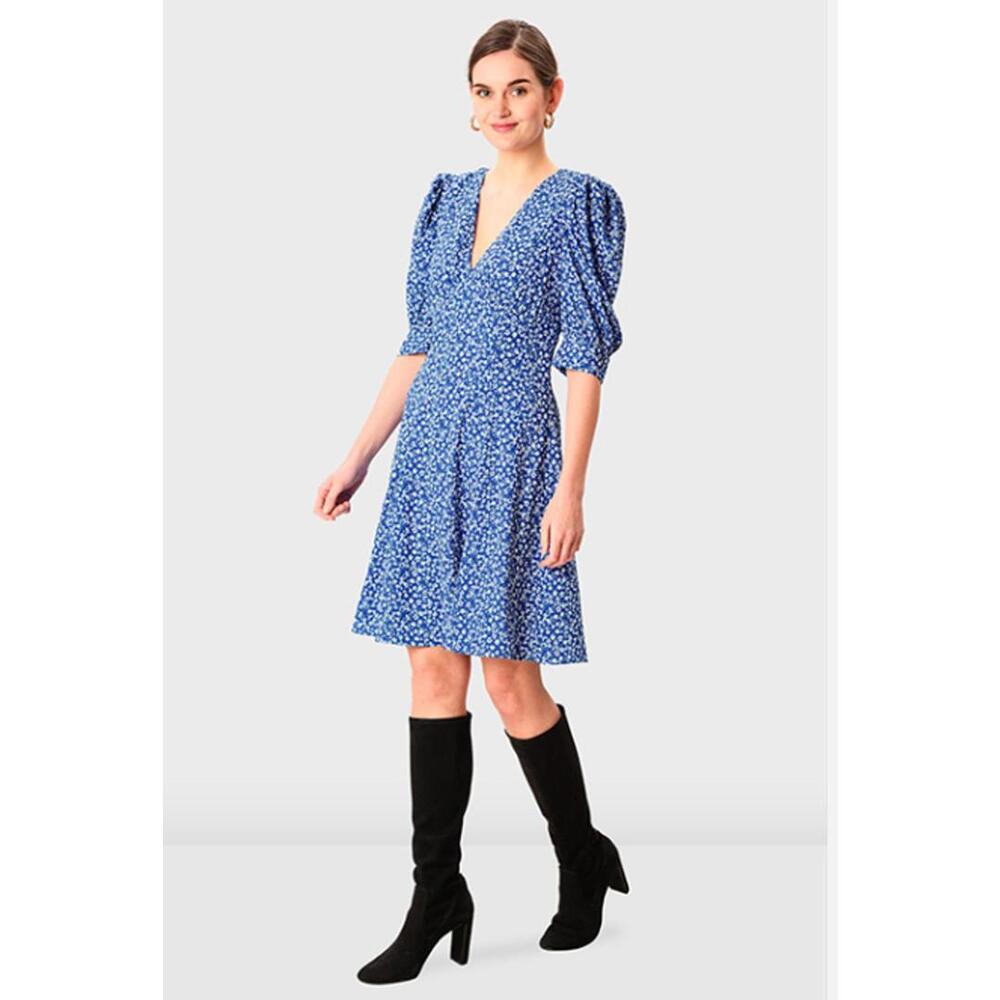 Wayward Fancies Blue‎ Floral Mini Dress with Puff Sleeves 1x V-Neck
